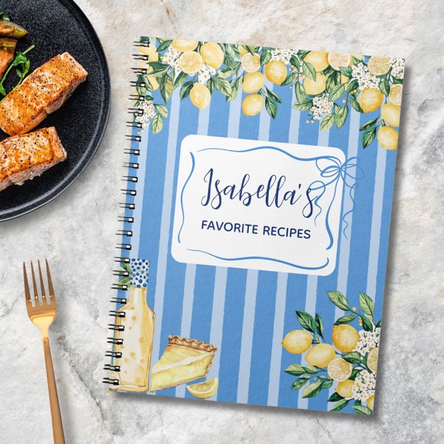 Journal of Yellow Lemon Fruits and Blue Stripes Notizblock (In situ)