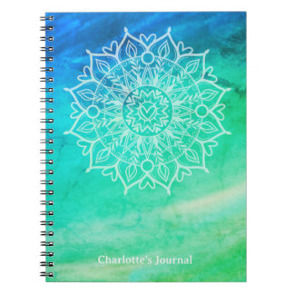 Journal personnalisé bleu vert Mandala