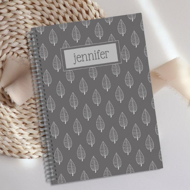 Journal personnalisé Boho gris foncé feuille (Créateur téléchargé)