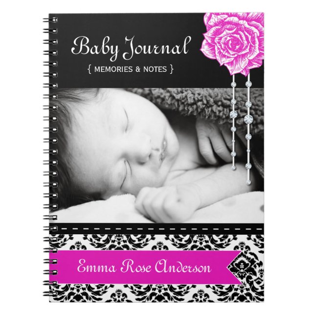 Journal personnalisé de bébé de damassé (Devant)