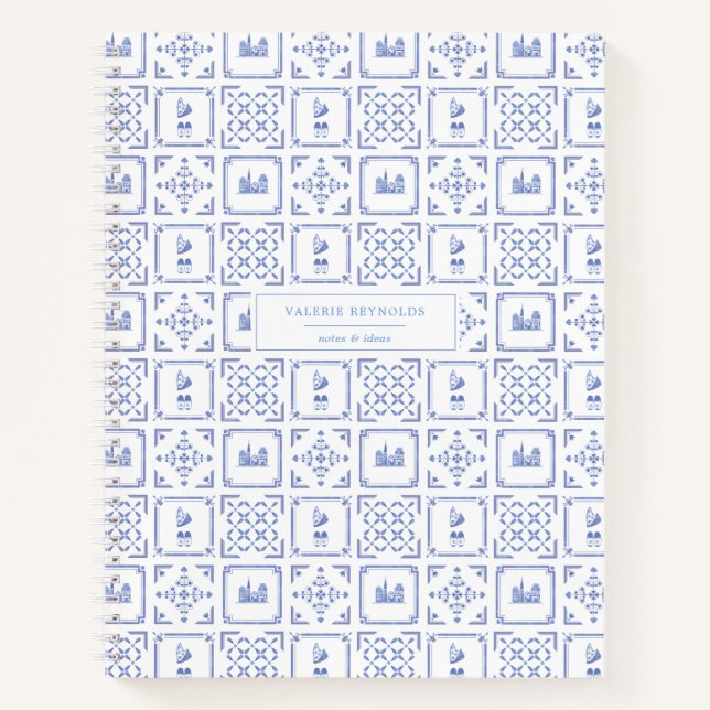 Journal personnalisé Delft Motif bleu et blanc (Devant)