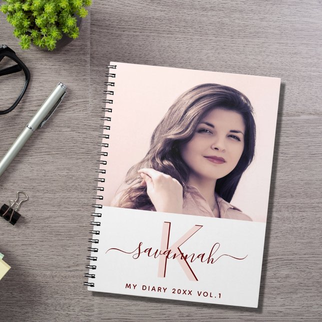 Journal personnalisé photo blanc rose or monogramm (Créateur téléchargé)