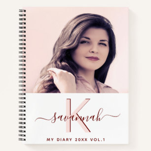 Journal personnalisé photo rose or blanc monogramm
