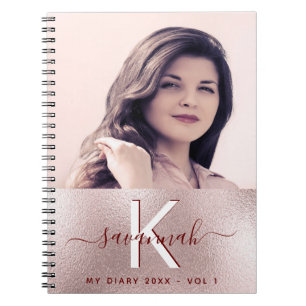 Journal rose or personnalisé photo rose monogramme