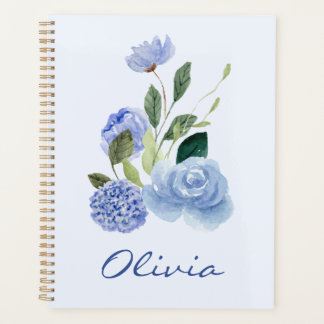 Journal Spirale Floral Aquarelle Bleu Personnalisé