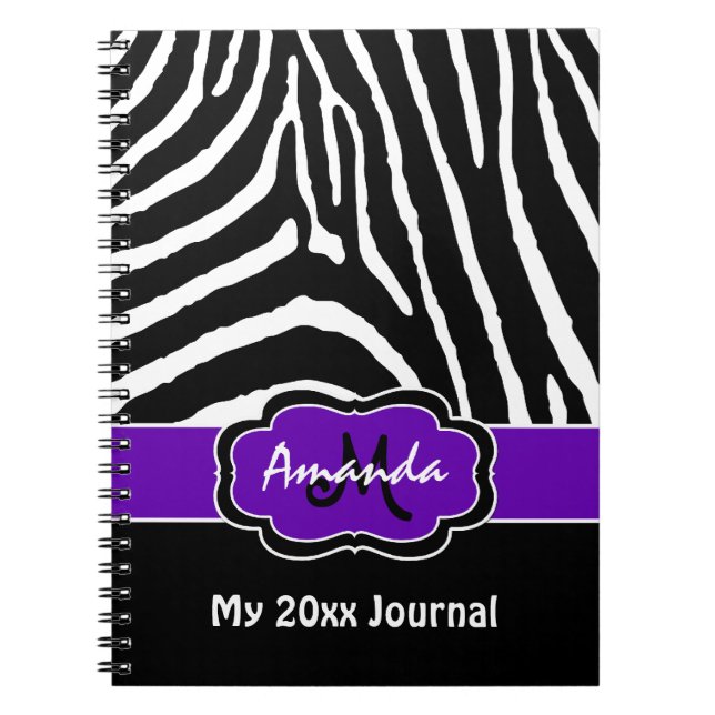 Journal Zèbre blanc noir violet personnalisé (Devant)