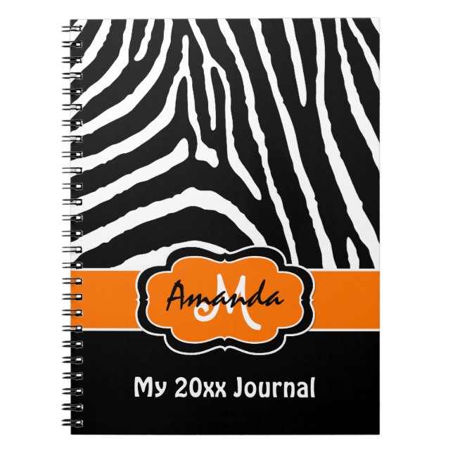 Journal Zèbre noir orange personnalisé (Devant)