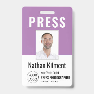 Journalist Press Ausweis Foto Name Logo ID Lila