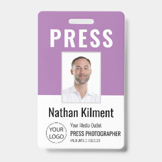Journalist Press Ausweis Foto Name Logo ID Lila