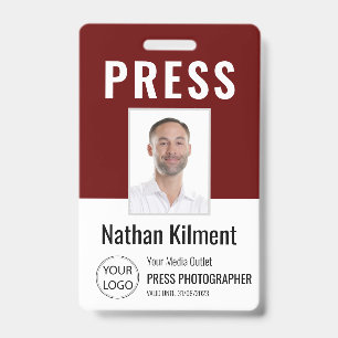 Journalist Press Pass Foto Name Logo-ID dunkelrot Ausweis