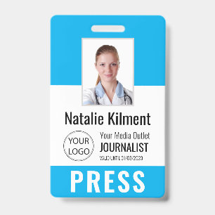 Journalist Pressepass Foto Name Logo ID Himmelblau Ausweis