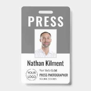 Journalist Pressepassfoto Name Logo ID Grau Ausweis
