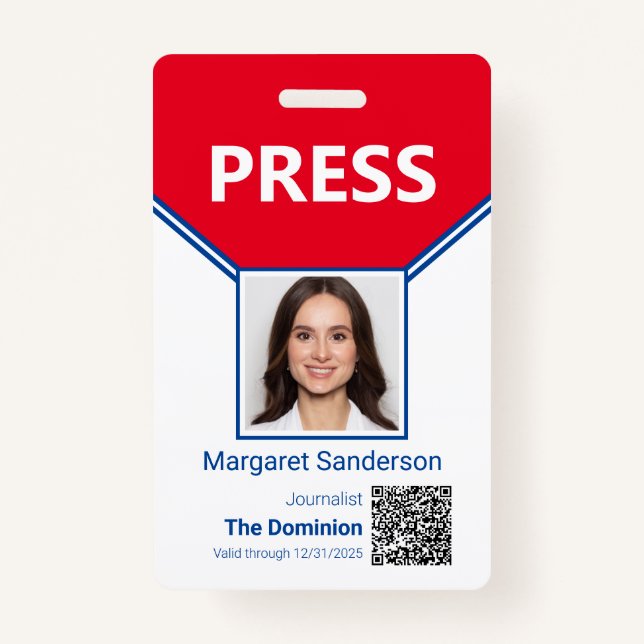 Journalistenidentifizierung und QR-Foto Ausweis (Vorderseite)