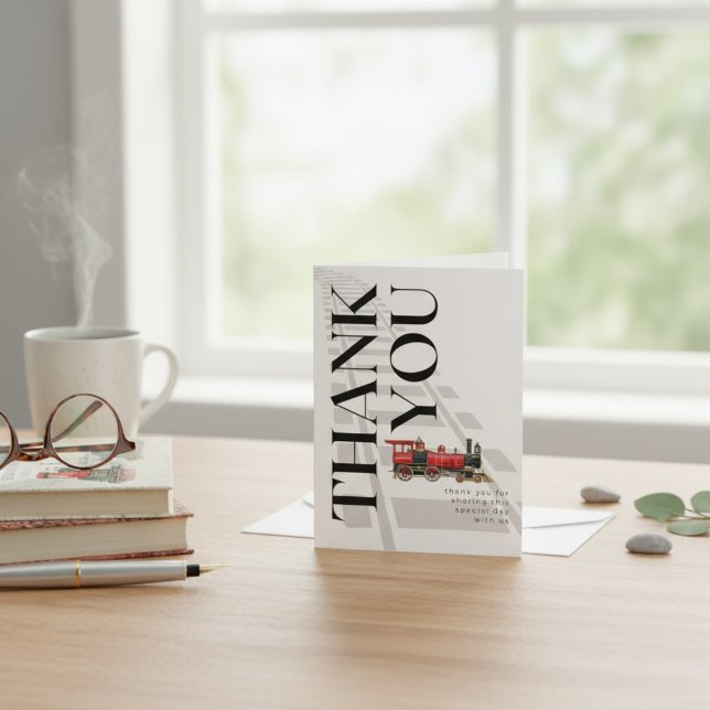 Journée spéciale Merci des trains rouges (Red Train Rails Thank You Special Day Note Card)