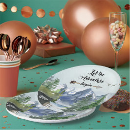 Journey Begin Rustic Mountain Wasserfarbe Pappteller