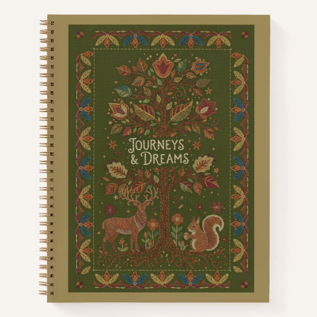 Journeys & Dreams Embroidered Stag & Squirrel Art Notizbuch (Vorderseite)