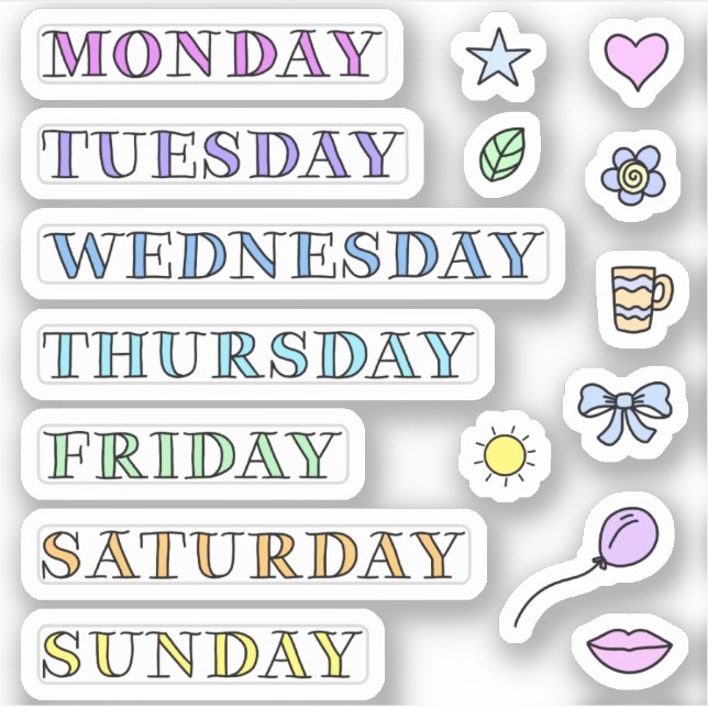 Jours de la semaine et Doodles Stickers coupe pers (Devant)