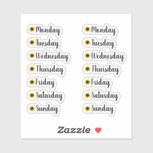 Jours de la semaine Stickers de tournesol jaune