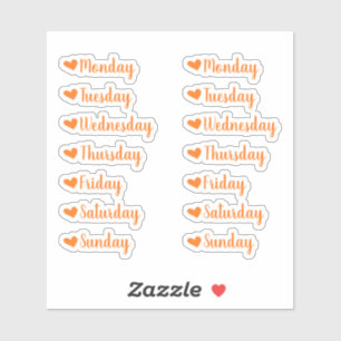 Jours de la semaine Stickers Orange Heart Planner