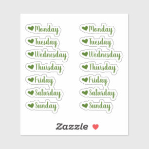 Jours de la semaine Stickers Planner Coeur Vert