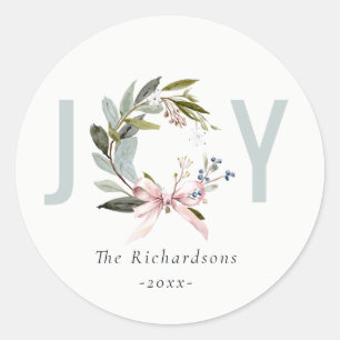 Joush Blush Blue Green Winter Weihnachtskranz Runder Aufkleber