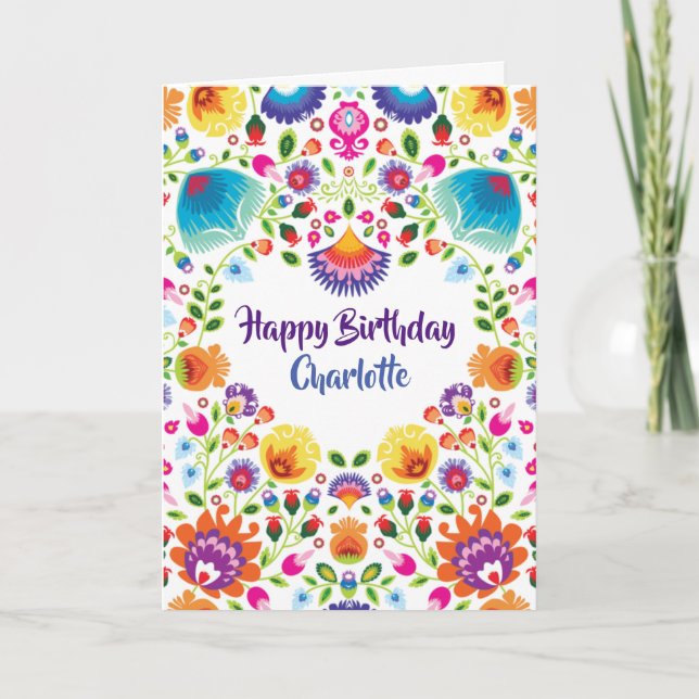 Jovely Folklore Happy Birthday carte pliée (Devant)