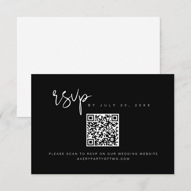 JOVI Edgy Black and White QR Code Wedding RSVP Einladung (Vorne/Hinten)