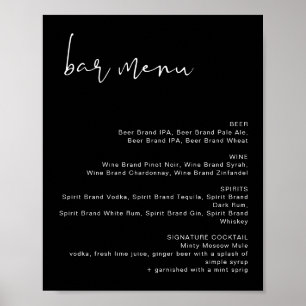 JOVI Edgy Black Minimalistische Hochzeitsbar-Menüp Poster