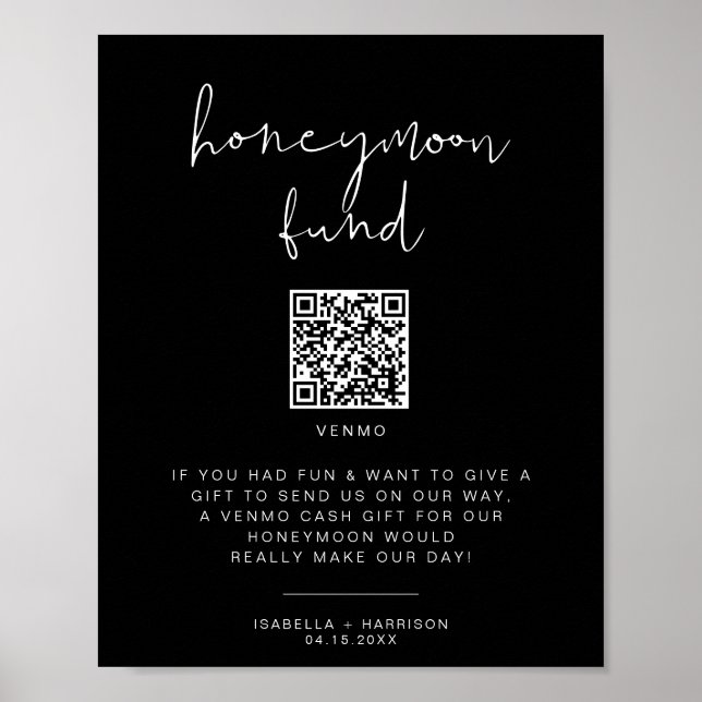 JOVI Edgy Black Modern Honeymoon Fund Wedding Sign Poster (Vorne)