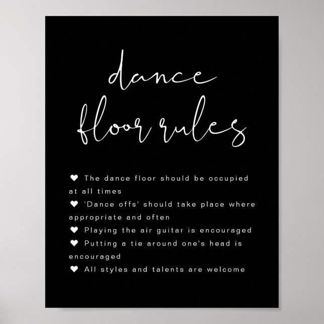 JOVI Edgy Black Wedding Dance Floor Rules Signiere Poster (Vorne)
