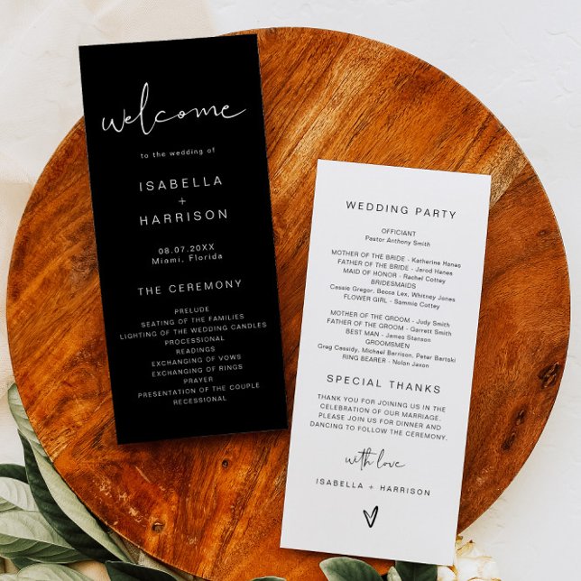 JOVI Modern Black Contemporary Wedding Program Menükarte (Von Creator hochgeladen)