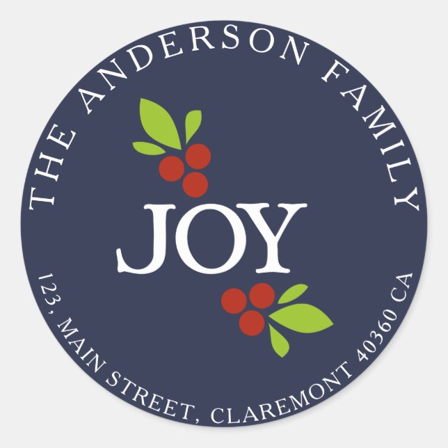 Joy address blue label runder aufkleber (Vorderseite)