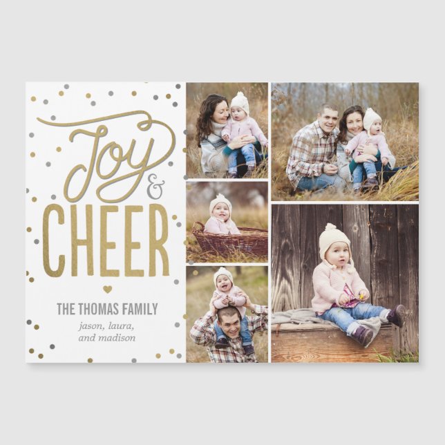 Joy and Cheer Holiday Foto Magnetkarte (Vorderseite)