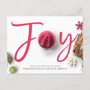 Joy and Christmas Ornaments   Holiday Greetings Feiertagspostkarte