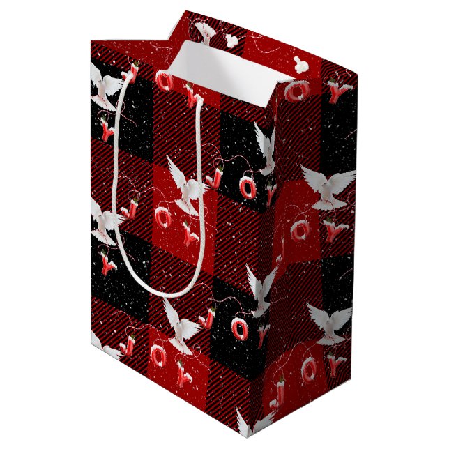 Joy and Dove on Kariert Mittlere Geschenktüte (Rückseite Schrägansicht)