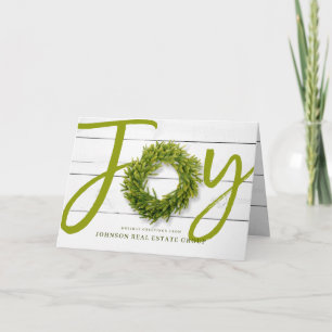 Joy and Foliage Wreath on Wood Feierliche Grüße Karte