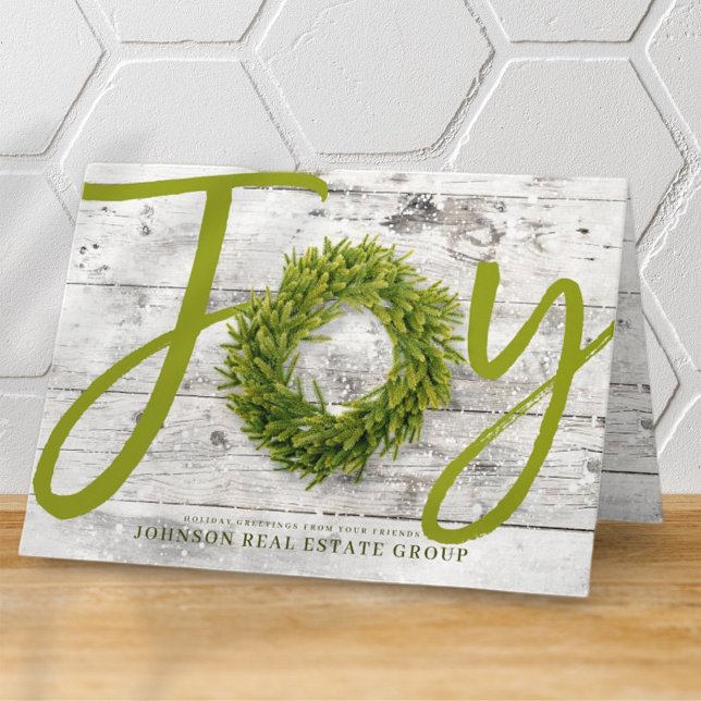 Joy and Pine on White Wood | Holiday Greetings Karte (Von Creator hochgeladen)