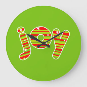 JOY at Christmas, Red & Green Stripes Große Wanduhr