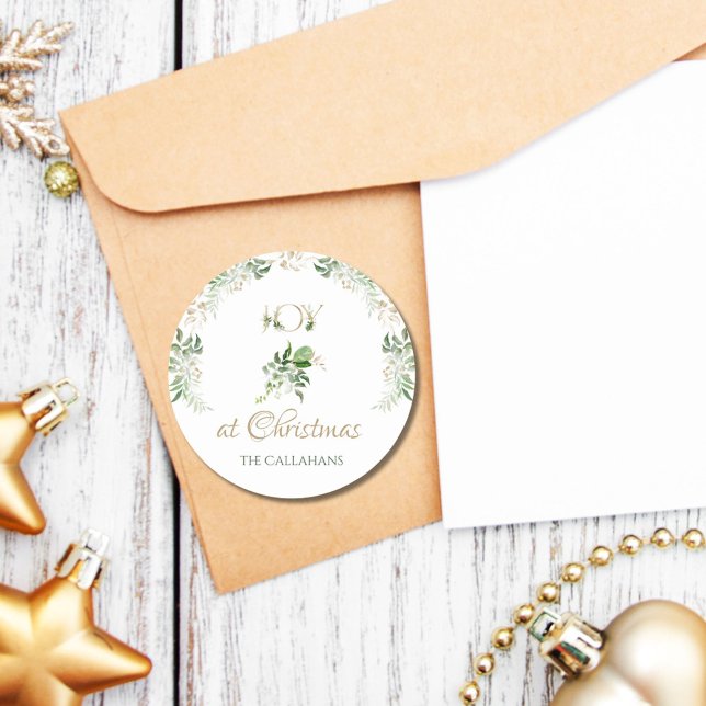 Joy at Christmas Tropical Green Palm Blätter Runder Aufkleber (Von Creator hochgeladen)