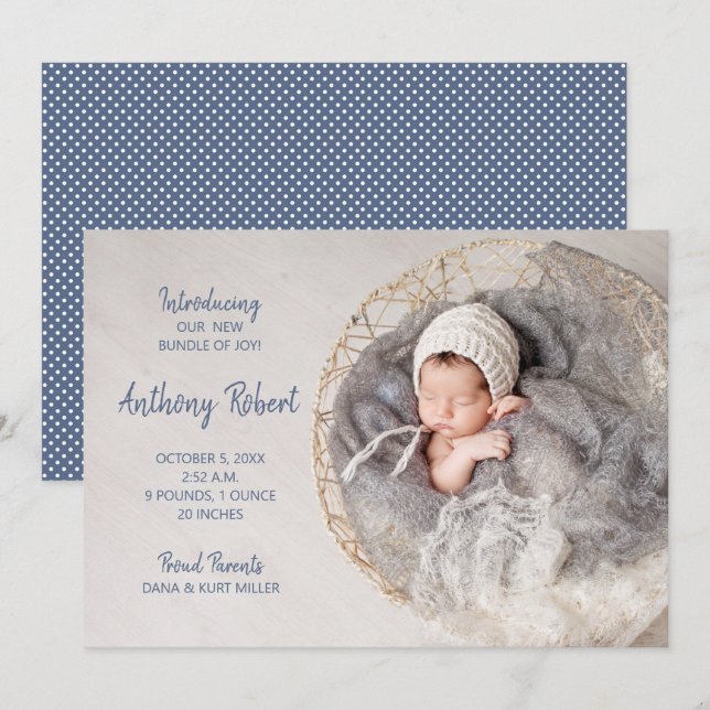 Joy Baby Boy Foto Geburtshinweise (Vorne/Hinten)
