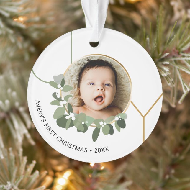 Joy Baby's erster Weihnachtskranz Custom Foto Ornament (Baum)