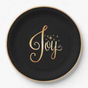 "Joy" Black Gold Script Eleganter Urlaub Pappteller