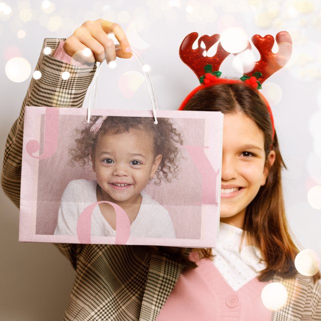 JOY Blush Pink Modern Christmas | Personalized Große Geschenktüte (Von Creator hochgeladen)