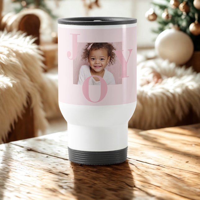 JOY Blush Pink Modern Christmas | Personalized  Reisebecher (Von Creator hochgeladen)