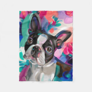 Joy' Boston Terrier Dog Art Fleece Decke