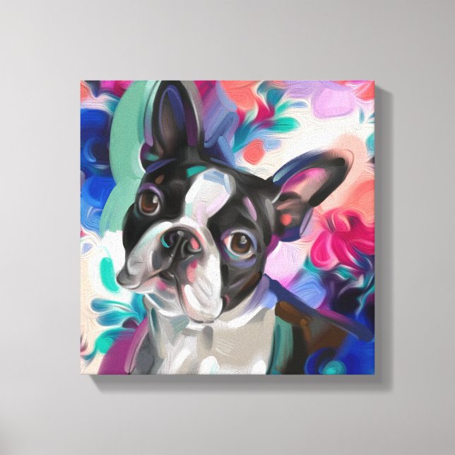'Joy' Boston Terrier Dog Art imprimé sur toile (Recto)