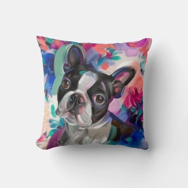 "Joy" Boston Terrier Dog coussin d'art (Recto)