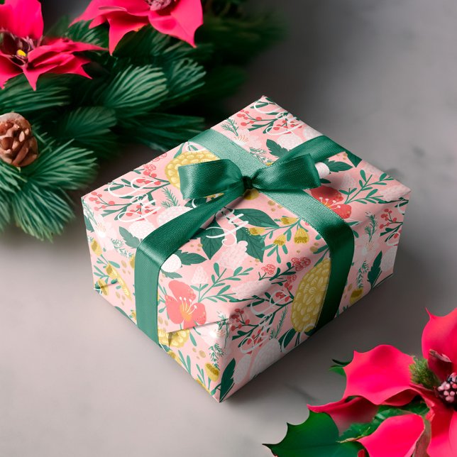Joy Botanical Floral Festival Garden Muster Pink Geschenkpapier (Joy Botanical Floral Festive Garden Pattern Pink Wrapping Paper)