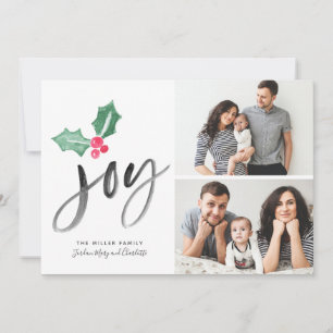 Joy Brush Script Holiday   Noël 2 Cartes photos