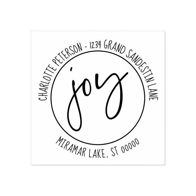 Joy Calligraphy Round Moderne Rücksendeadresse Gummistempel (Prägung)